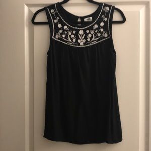 Black Embroidered Floral Tank Top